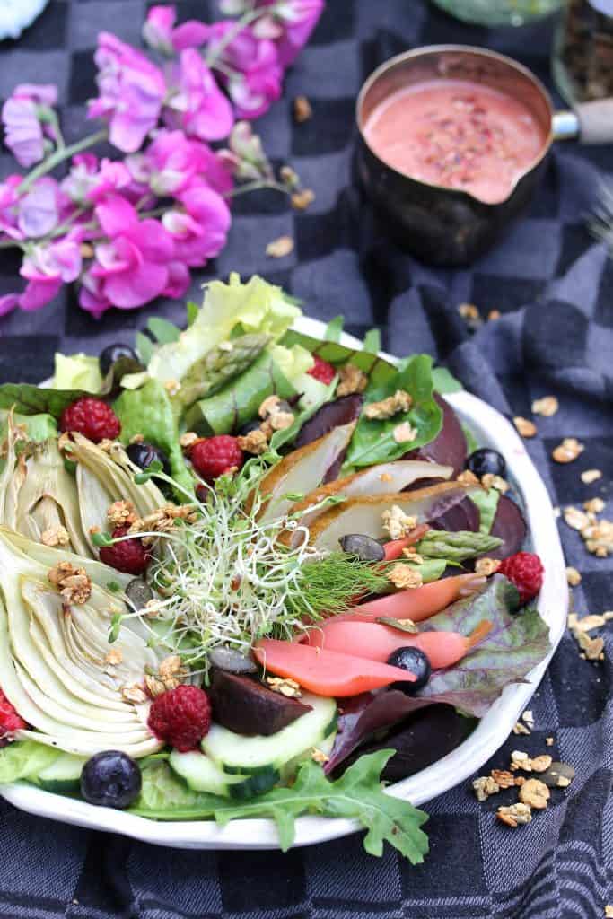 Roasted Vegetable Salad & Berry Dressing- Truefoodsblog