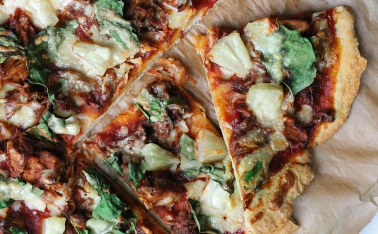 BBQ Jackfruit Pineapple Spinach Pizza- Truefoodsblog